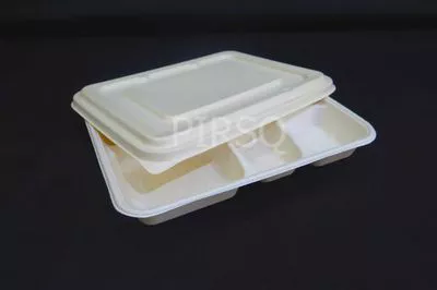 Bagasse Meal Tray With Lid | 5 Compartment