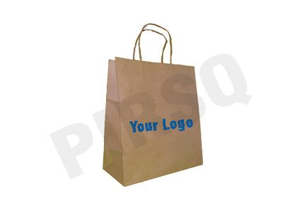 Brown Paper Bag With Handle With Logo | W-12 CM X L-24 CM X H-27 CM Image