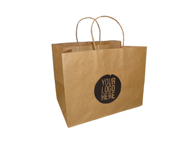 Brown Paper Bag With Handle | With Logo | L-29 cm x H-20 cm x W-19 cm | 1 KG Image