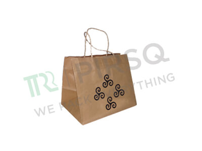 Brown Paper Bag With Handle With Logo | Screen Printing | W-9.5" X L-6" H-8" Image