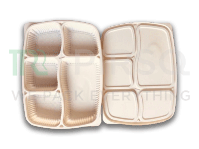 Cornstarch Meal Tray With Lid | 5 Compartment Image