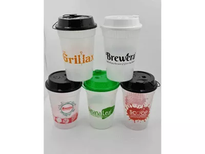 Printed White Plastic Cup With Lid | 300 ML