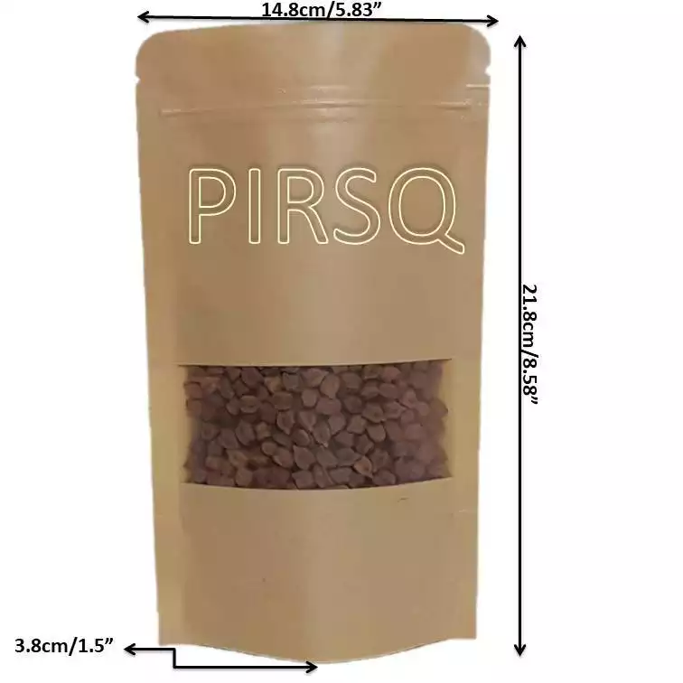 Kraft Stand Up Paper Pouches With Window | W-6" X H-8.5"
