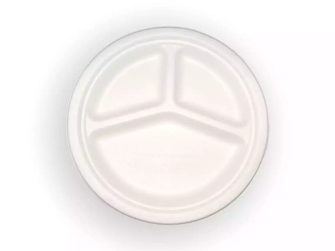 Bagasse Round Plate | 3 compartment | 10 Inch