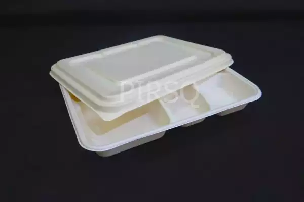 Bagasse Meal Tray With Lid | 5 Compartment 