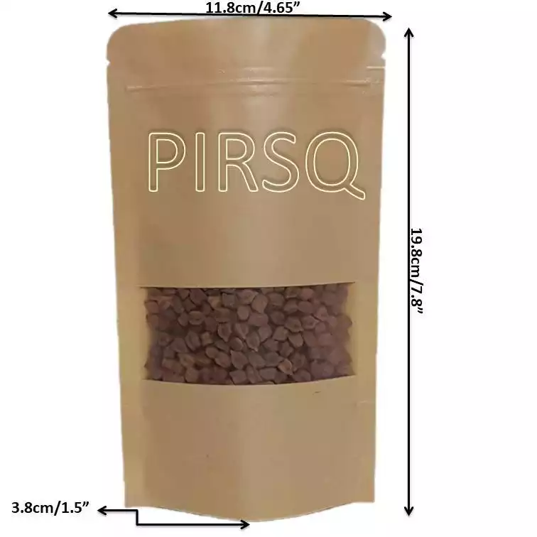 Kraft Stand Up Paper Pouches With Window | W-5" X H-8"