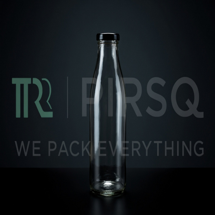 300ml Glass Milk Bottle with Black Cap | Reusable Glass Bottle for Milkshake, Milk, Juice & Beverages | Food Grade