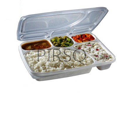 Plastic Meal Tray With Lid | Mini Superb Lunch Tray | 5 Compartment Image