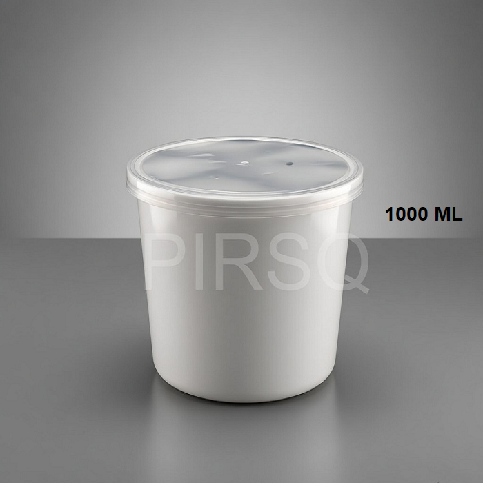 White Plastic Container with Lid | Food Grade Round | 1000 ML