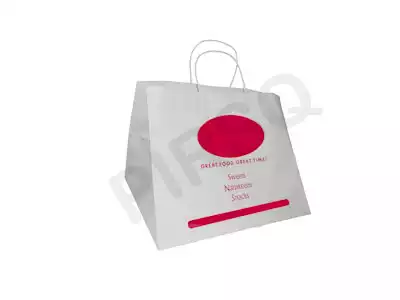 White Paper Bag With Handle | With Logo | W-29 CM X L-34 CM X H-27 CM