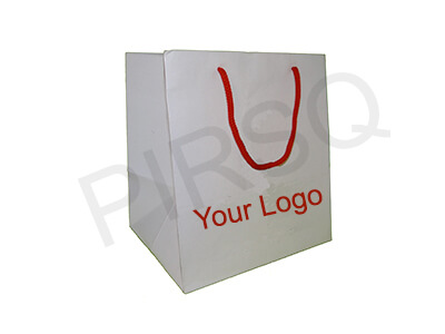 White Paper Bag With Handle | WIth Logo | W-17 CM X L-20 CM X H-22 CM Image