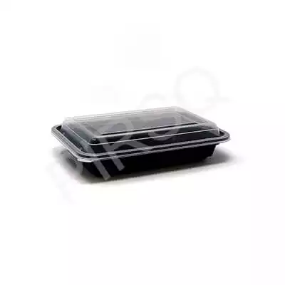 BLACK RECTANGULAR PLASTIC CONTAINER WITH LID | 480 ML