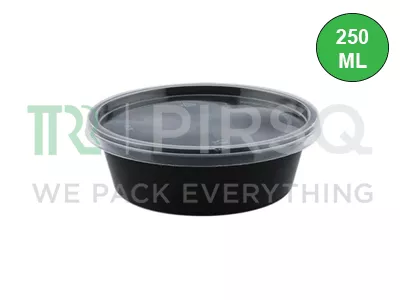 BLACK PLASTIC CONTAINER WITH LID | 250 ML