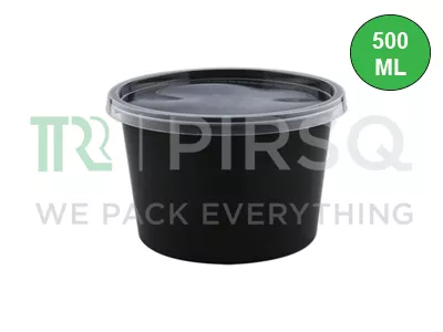 BLACK ROUND PLASTIC CONTAINER WITH LID | 500 ML