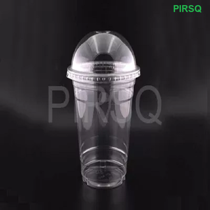 Transparent Plastic Glass With Dome Lid | 500 ML