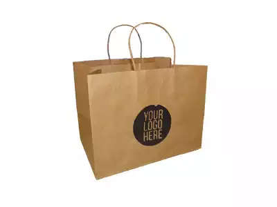 Brown Paper Bag With Handle | With Logo | W-34 cm x H-23 cm x G-20 cm | 2 KG