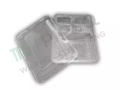 Transparent Plastic Meal Tray With Lid | 3 Compartment