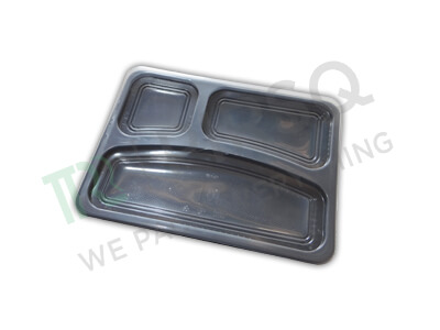 Black Plastic Meal Tray | 3 Compartment Image