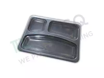 Black Plastic Meal Tray | 3 Compartment