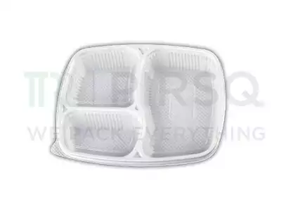 White Plastic Tray With Lid |Oracle | 3 Compartment