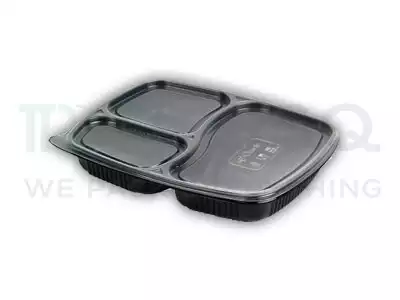 Black Plastic Tray With Lid | Oracle | 3 Compartment