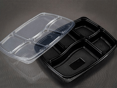 Black Plastic Meal Tray With Lid | Oracle | 5 Compartment Image