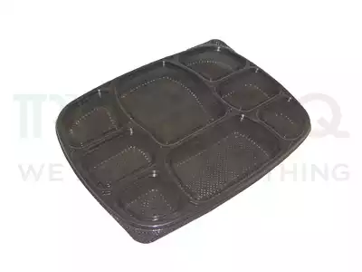 Black Plastic Meal Tray With Lid | Oracle | 8 Compartment