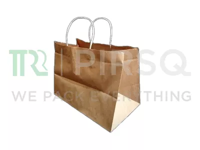 Brown Paper Bag With Handle | W-23 cm x H-18 cm x G-15 cm | 0.5 KG