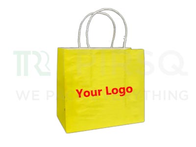Yellow Paper Bag With Handle | With Logo | W-5" X L-9" X H-8" Image