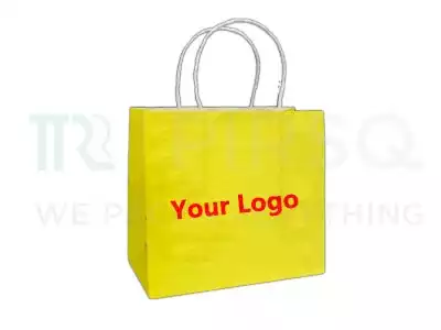 Yellow Paper Bag With Handle | With Logo | W-5" X L-9" X H-8"