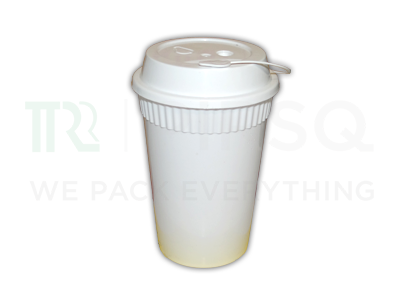 Milky White Plastic Cup With Lid | 300 ML Image