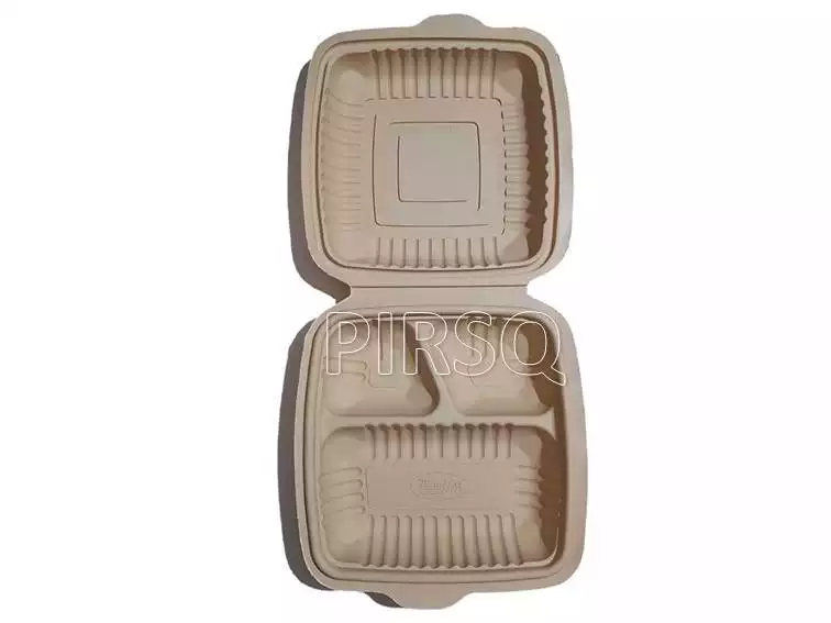 Biodegradable Meal Tray With Lid | 3 COMPARTMENT