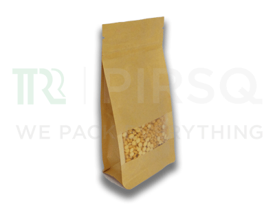 Kraft Octgon Stand Up Paper Pouches With Window | W-4" X L-8" Image