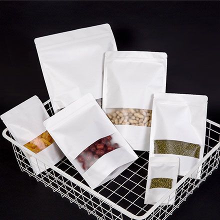 WHITE STAND UP POUCH WITH ZIPLOCK AND WINDOW | Sample Set Image