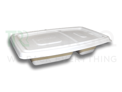 Bagasse Container 700 ML With Lid | 2 Compartment Image