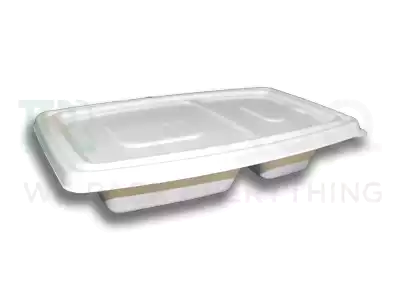 Bagasse Container 700 ML With Lid | 2 Compartment