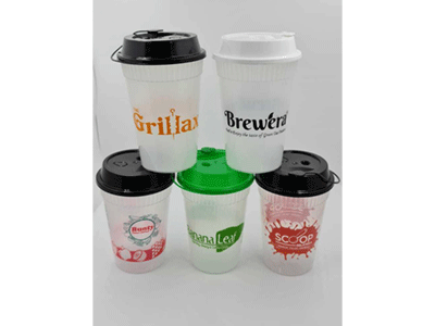 White Plastic Cup With Lid | Single Color Printing | 350 ML Image