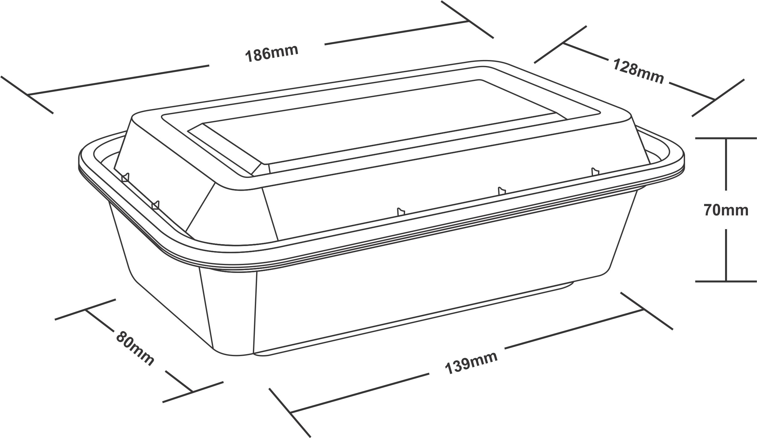 BLACK RECTANGULAR PLASTIC CONTAINER WITH LID | 720 ML