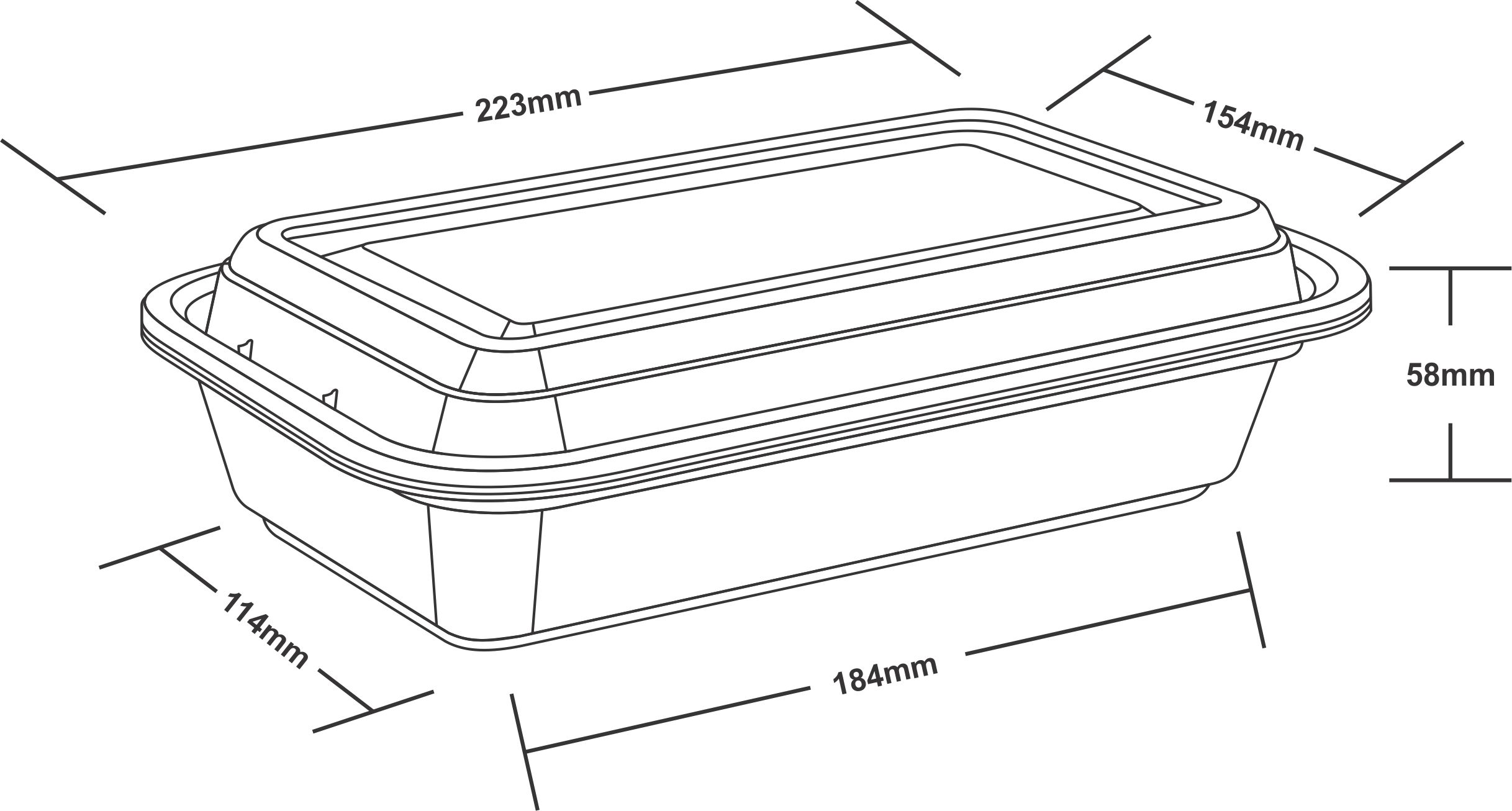 BLACK RECTANGULAR PLASTIC CONTAINER WITH LID | 960 ML