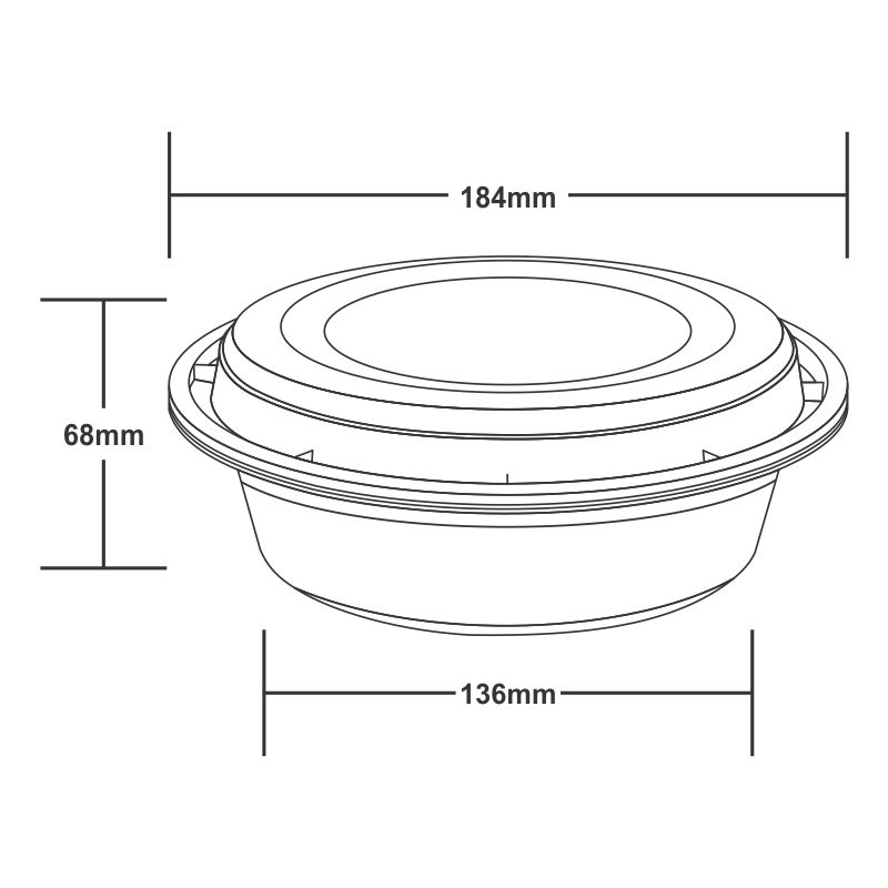 BLACK ROUND PLASTIC CONTAINER 960 ML